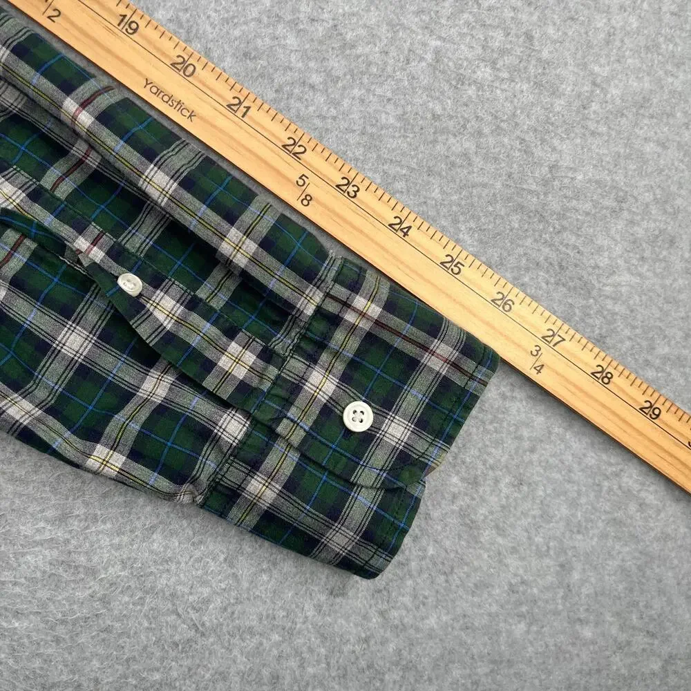 J Crew Heathered Cotton Shirt XL Green Plaid Casual Button Up Long Sleeve Mens